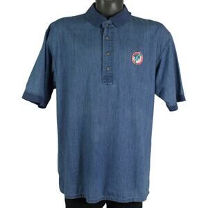 Vintage Miami Dolphins 1/2 Button Chambray Jean Polo Shirt Mens Large